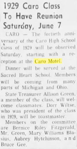 Caro Motel (Park Drive Inn) - May 1969  Reception